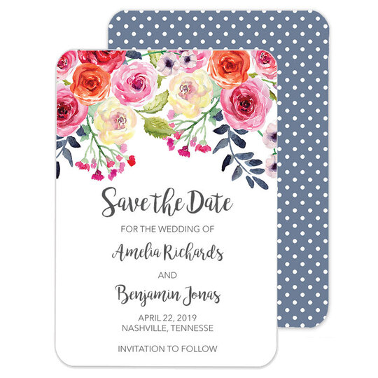 White Watercolor Roses Save the Date Announcements